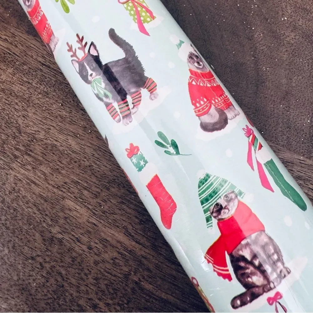 Christmas Cats Blue Holiday Gift Wrap Wrapping Paper Roll